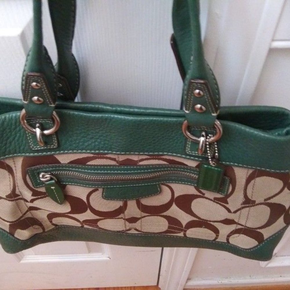Gorgeous Green and Beige Authentic Signature Coach